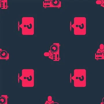 Set Question mark and Media projector on seamless pattern. Vector Illustrazione stock