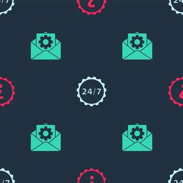 Set Question mark, Clock 24 hours and Envelope setting on seamless pattern Stock Illustration