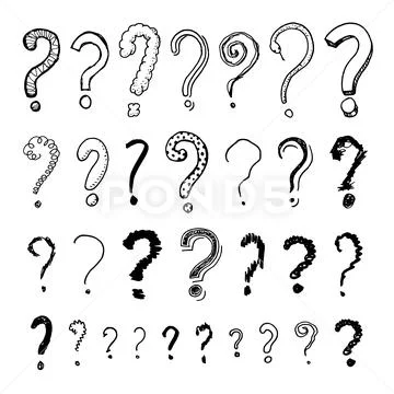 Set of question mark. Doodle style. Collection of icons and signs Why. Engraved Stock Illustration