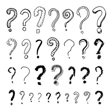 Set of question mark. Doodle style. Collection of icons and signs Why. Engraved Stock Illustration