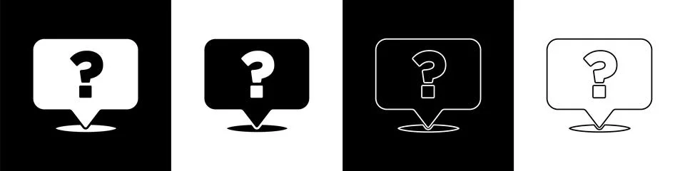 Set Question mark icon isolated on black and white background. FAQ sign. Copy Stock Illustration