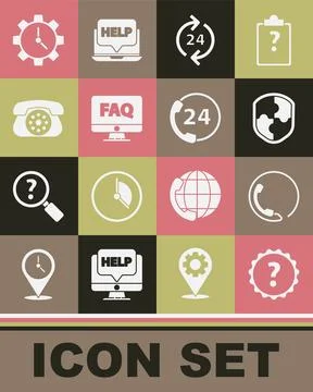 Set Question mark Telephone 24 hours support Shield Computer monitor and FAQ  Illustrazione stock