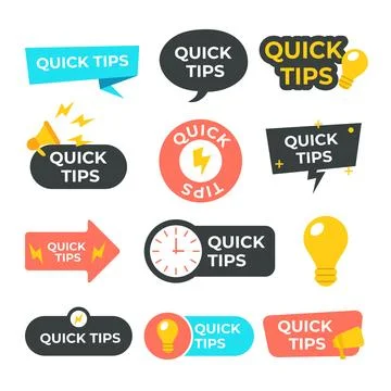 Set of Quick tips Label Design Collection, helpful tricks Badge vector logo.. Stock Illustration