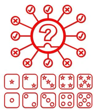 Set of quiz elements - emblem and button to select difficulty Stock Illustration