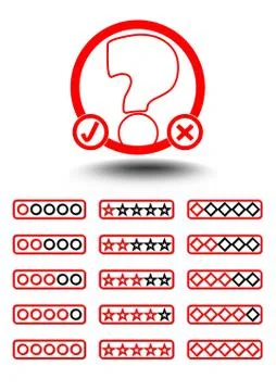 Set of quiz elements - quiz emblem and button to select difficulty Stock Illustration