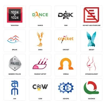 Set of quiznos, devops, ain, omega, generic police, cricket, emlak, dgk, 1024 무료 스톡 일러스트