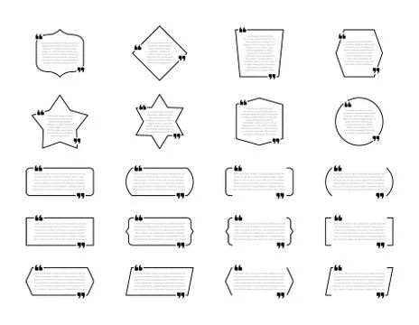 Set of quote boxes. Speech bubbles, blank frames for citations isolated on white Illustrazione stock