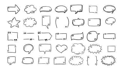 Set quote hand drawn speech bubble with quotation marks. Doodle sketch frames 스톡 일러스트