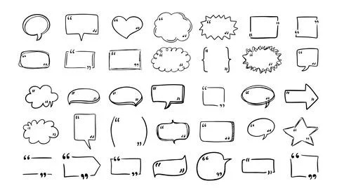 Set quote hand drawn speech bubble with quotation marks. Doodle sketch frames Stock Illustration