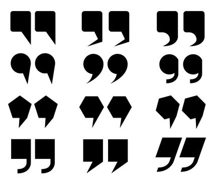 Set of Quote icon. Quote marks black symbol isolated from background. Stock Illustration