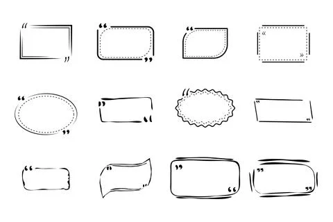 Set quote text box, frames border in hand drawn doodle style isolated. Bubble Stock Illustration