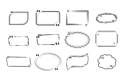 Set quote text box, frames border in hand drawn doodle style isolated. Bubble Stock Illustration