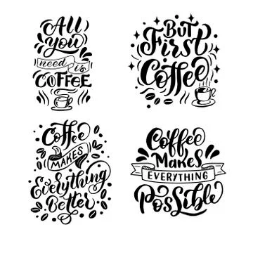Set of quotes about coffee, in black letters Stock Illustration