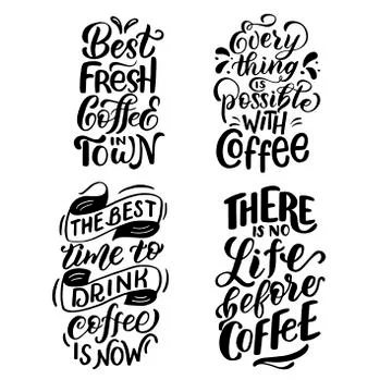 Set of quotes about coffee, in black letters Stock Illustration