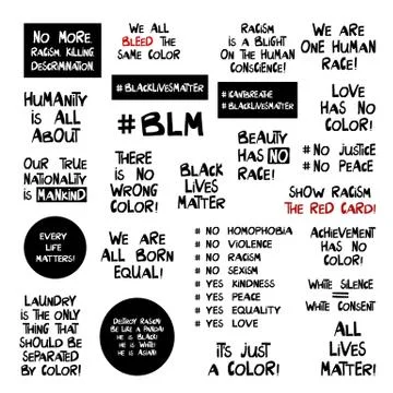 Set of quotes about racism problem. Lettering in modern scandinavian style. I Stock Illustration