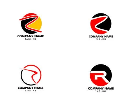 Set of R Letter Circle Vector Logo Stock Illustration