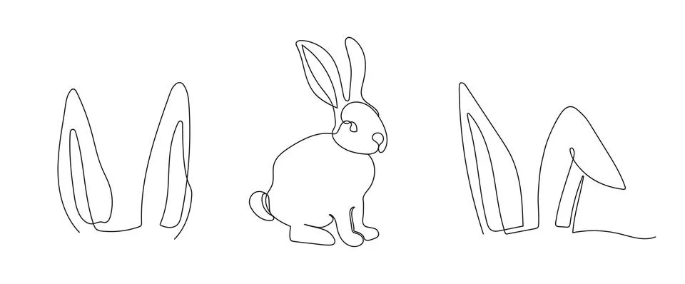 Set of rabbit and bunny ears. Continuous one line drawing. Simple line art. I Stock Illustration