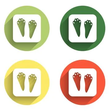 Set Rabbit and hare paw footprint icon isolated with long shadow background.. Stock Illustration