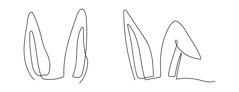 Set of rabbit ears. Continuous one line drawing. Simple line art of funny E.. Stock Illustration