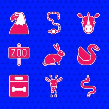 Set Rabbit, Giraffe head, Snake, Swan bird, Dog bone, Zoo park, Rhinoceros and Illustrazione stock