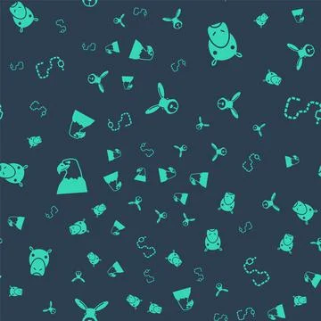 Set Rabbit head, Hippo or Hippopotamus, Eagle and Worm on seamless pattern Stock Illustration
