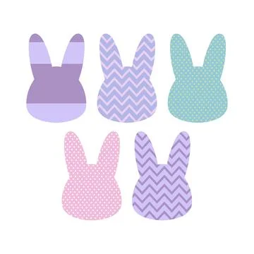 Set of rabbit heads with different patterns. Bunny head outline Stock Illustration