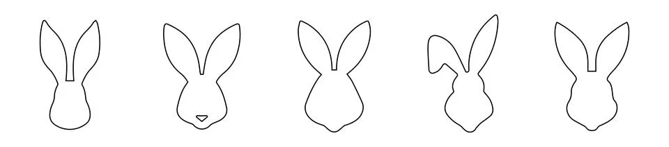 Set of rabbit heads in outline. Easter Bunnies. Isolated on a white background Stock Illustration