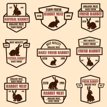 Set of rabbit meat labels. Design elements for logo, label, sign, badge, poster. Stock Illustration