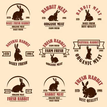 Set of rabbit meat labels. Design elements for logo, label, sign, badge, post Stock Illustration