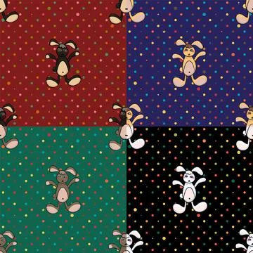 Set Rabbit Polka dot Background Stock Illustration