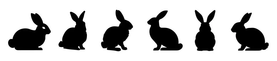 Set of Rabbit silhouettes. Easter bunnies. Isolated on white backdrop. A si.. Stock Illustration