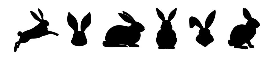 Set of Rabbit silhouettes. Easter bunnies. Isolated on a white backdrop. A si Stock Illustration