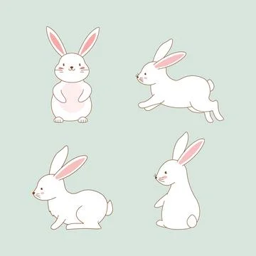Set of rabbit vector illustration. Cute bunny in cartoon style Stock Illustration