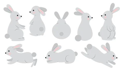 Set of rabbits in different poses Stock Illustration