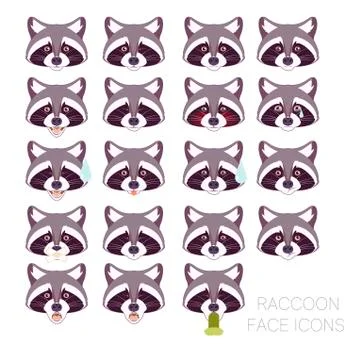 Set of raccoon faces Stock Illustration