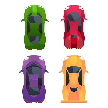 Set race car top view in cartoon style transport with shadows and light isolated Illustrazione stock