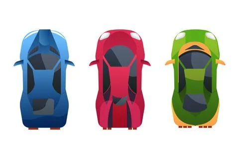 Set race car top view in cartoon style transport with shadows and light isolated Stock Illustration