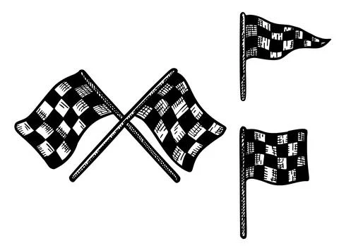Set race flags elements sketch isolated. Vintage element for driving track in 스톡 일러스트