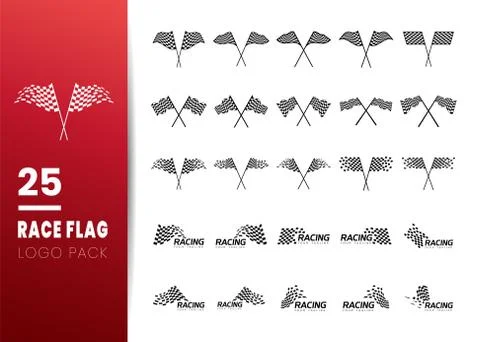 Set of race flags logo template vector, Simple design race flag icon suitable Stock Illustration