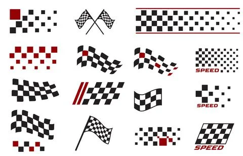 A set of racing flags or stripes, black and white with red elements or lettering Stock Illustration
