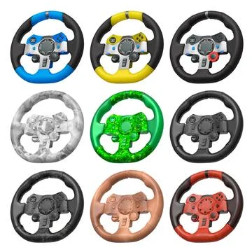 Set of racing game steering wheels isolated on white background with clipping Stock Illustration