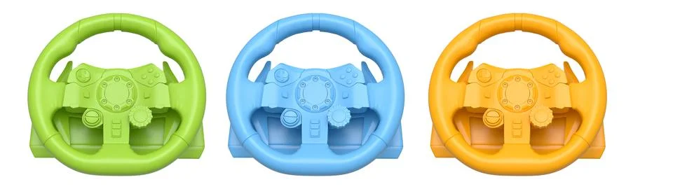 Set of racing game steering wheels isolated on white background with clipping Stock Illustration