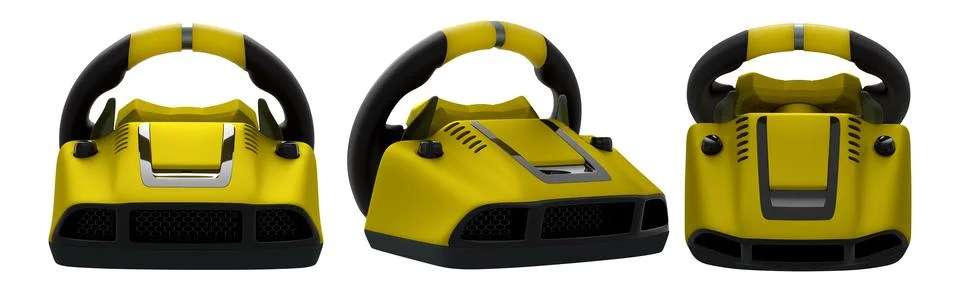 Set of racing game steering wheels isolated on white background with clipping Stock Illustration