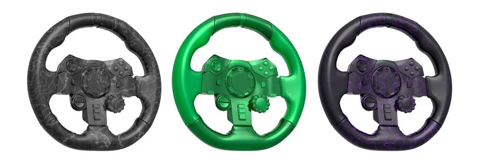 Set of racing game steering wheels isolated on white background with clipping Stock Illustration