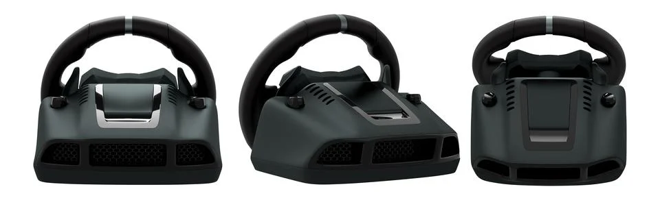 Set of racing game steering wheels isolated on white background with clipping Stock Illustration