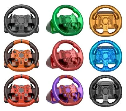 Set of racing game steering wheels isolated on white background with clipping Stock Illustration