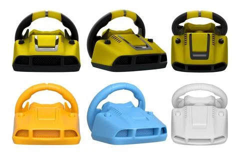 Set of racing game steering wheels isolated on white background with clipping Stock Illustration
