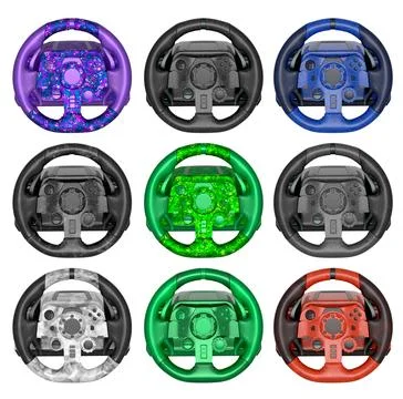 Set of racing game steering wheels isolated on white background with clipping Stock Illustration
