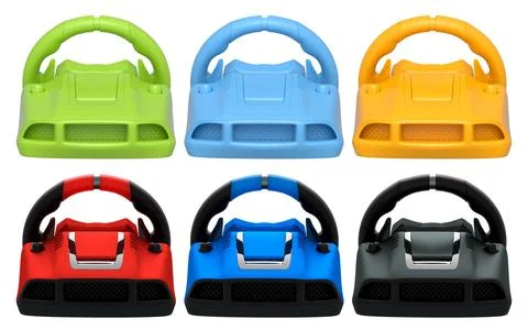 Set of racing game steering wheels isolated on white background with clipping Stock Illustration