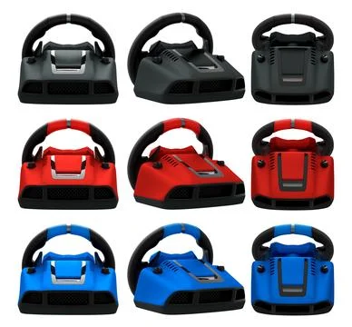 Set of racing game steering wheels isolated on white background with clipping Stock Illustration